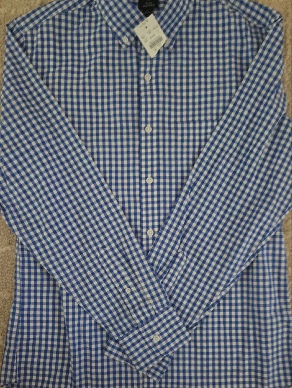 J. Crew Blue and White Gingham Flex Washed Classic Button-Down Shirt, M